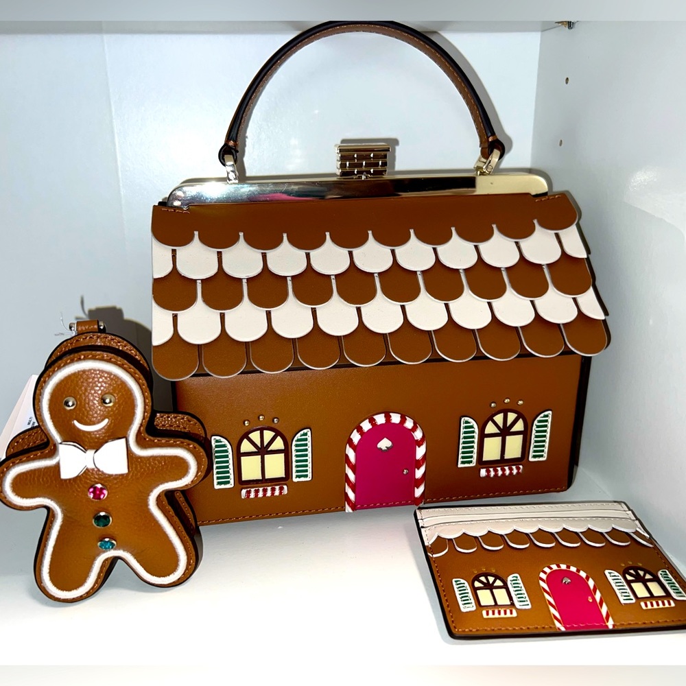 NWT Kate Spade Gingerbread House Set. Bag, card wallet, and coin purse.